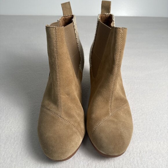 Toms Tan Wear Good Wedge Boots Suede Tops Womans Size 11 Soft Excellent - Picture 2 of 10